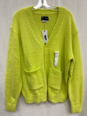 Original Use Neon Lime Fuzzy V-Neck Cardigan